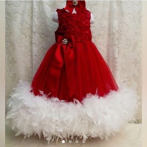 Toddler red and white feather dress with matching headband